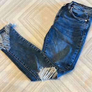 Blank NYC The Stanton Blue Ankle Cropped Jeans with Distressed Details - Size 27